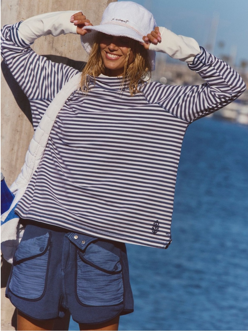 NWOT Free People Restoration Yarn Dye Stripe Layer in Sailor Stripe Navy Sz XL